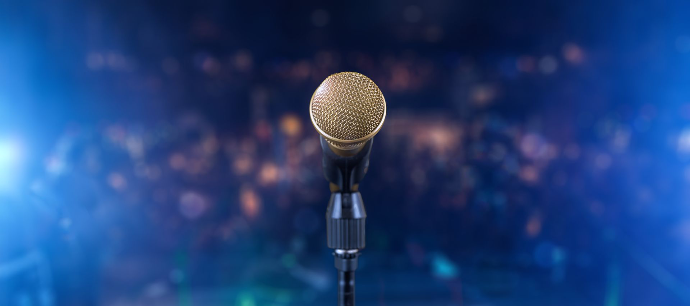 A picture of a microphone from the speaker's viewpoint. 