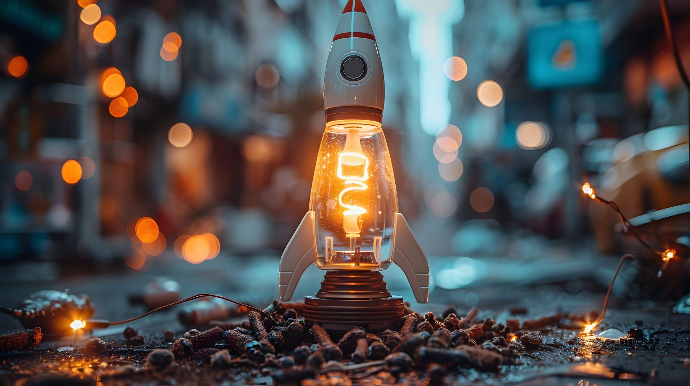 A futuristic picture of a rocket launching