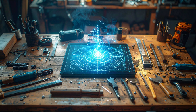 A futuristic picture of a workbench